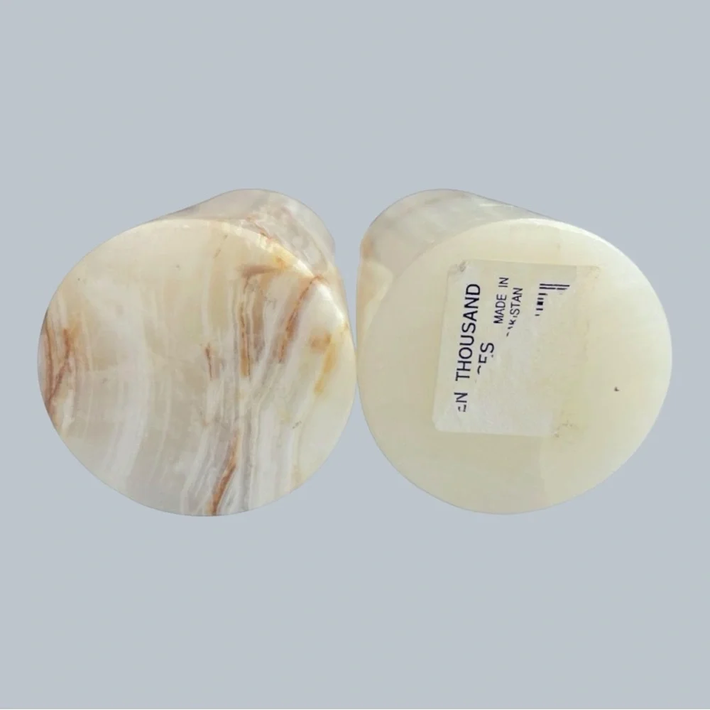 Vintage Natural Onyx Alabaster Stone Tea Light Candle Holders Pair